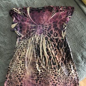 Silky soft jeweled animal print tunic top